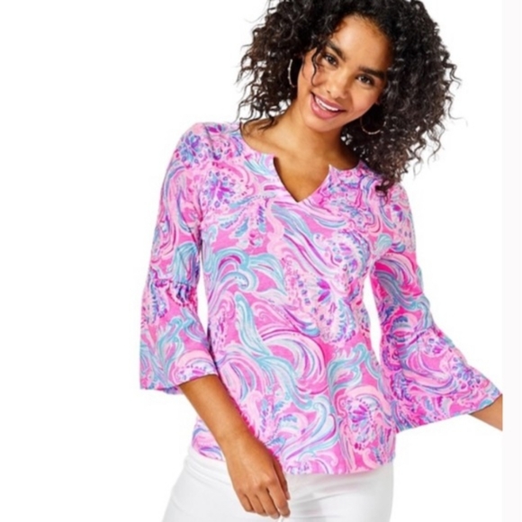 Lilly Pulitzer Tosha Top, Prosecco Pink Don't Be Jelly, Large EUC - Picture 2 of 9